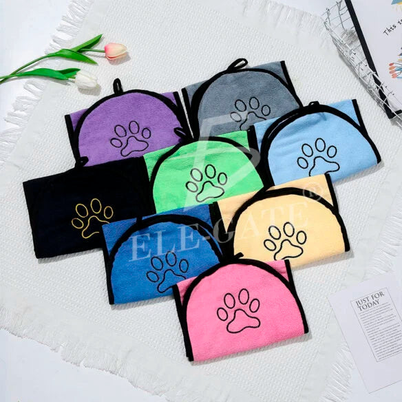 Toalla de baño absorbente de microfibra con bolsillos para mascota