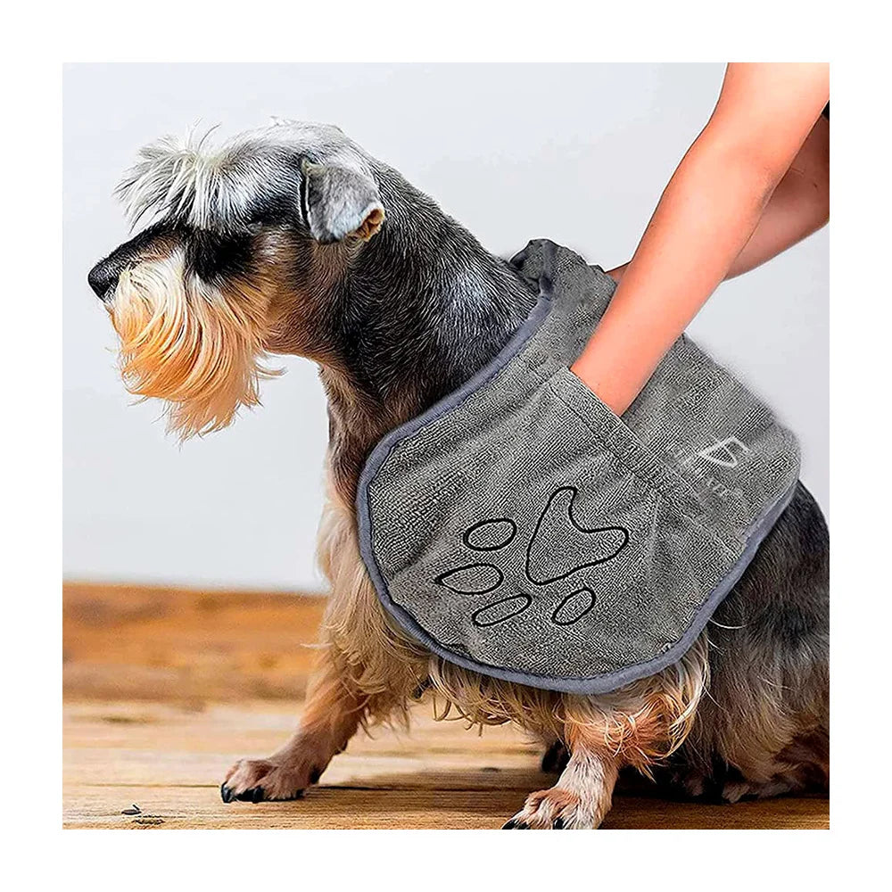 Toalla de baño absorbente de microfibra con bolsillos para mascota